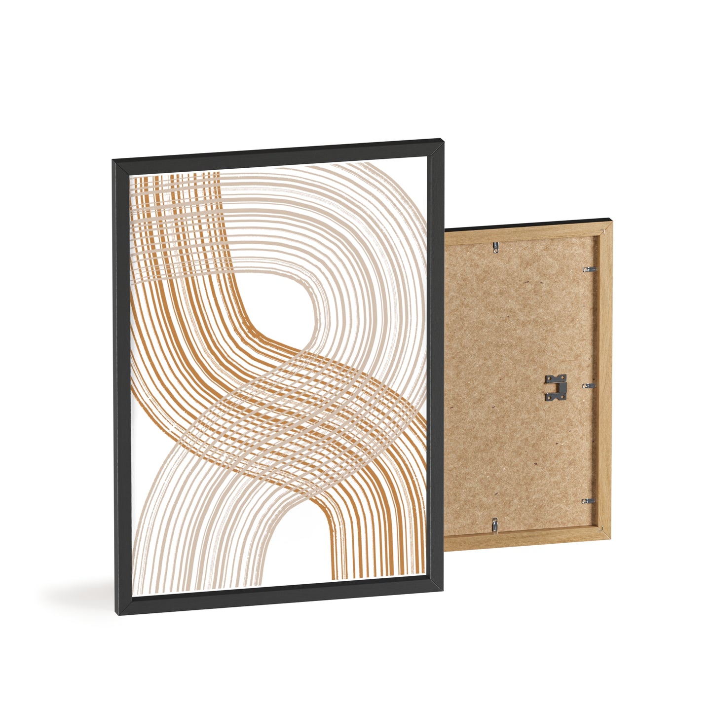 Poster with Wooden Frame - Circled Lined Beige/Creme Tones