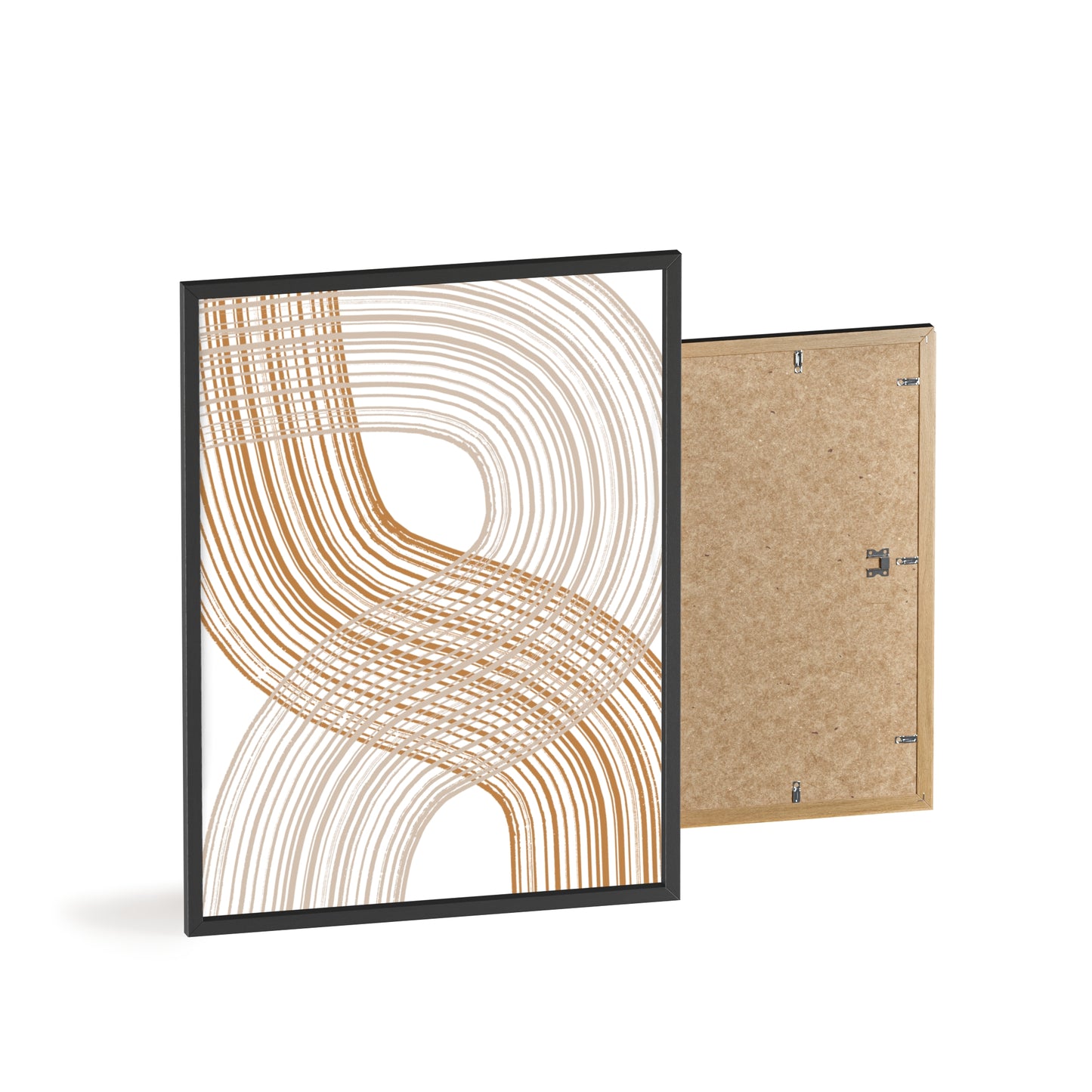 Poster with Wooden Frame - Circled Lined Beige/Creme Tones